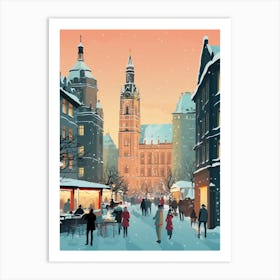 Winter Travel Night Illustration Munich Germany 3 Art Print