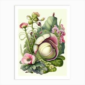 Garden Snail In Flowers 1 Botanical Art Print