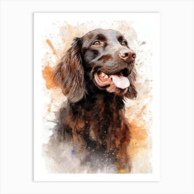 Brown Flat-coated Retriever Watercolor Portrait Smiling Flatty Art Print