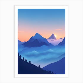Misty Mountains Vertical Composition In Blue Tone 79 Art Print