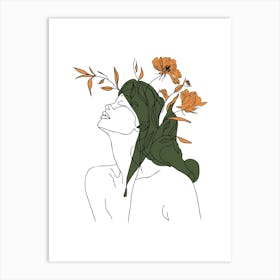 Woman Portrait Monoline Minimalist Hand Drawing Boho Illustration (12) Art Print