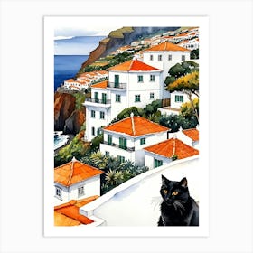 Black Cat On The Cliff Art Print