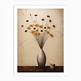 Peacock Flower, Autumn Fall Flowers Sitting In A White Vase, Farmhouse Style 3 Art Print