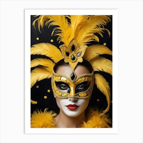 A Woman In A Carnival Mask, Yellow And Black (10) Art Print