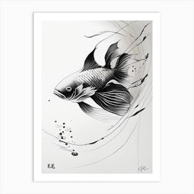 Kin Ki Bekko Koi Fish Minimal Line Drawing Art Print