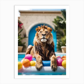 Lion In The Pool Art Print