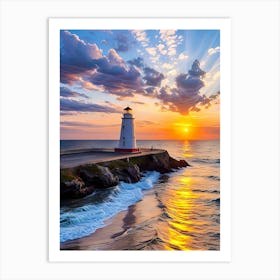 Sunset At The Lighthouse Art Print