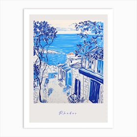 Rhodes Greece Mediterranean Blue Drawing Poster Art Print