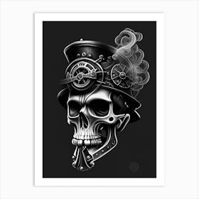 Skull With Tattoo Style Artwork Dark Stream Punk Art Print