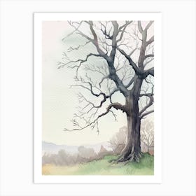 Ebony Tree Atmospheric Watercolour Painting 4 Art Print