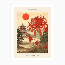 Higanbana Red Spider Lily 3 Japanese Botanical Illustration Poster Art Print