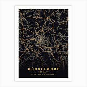 Dusseldorf Germany Black And Gold Map Art Print