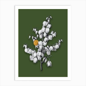 Vintage Aloe Yucca Black and White Gold Leaf Floral Art on Olive Green n.0575 Art Print