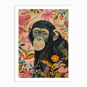 Floral Animal Painting Bonobo 3 Art Print