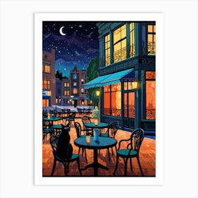 Night Cafe Scene Art Print