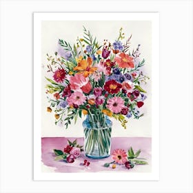 Watercolor Flowers In A Vase 6 Art Print