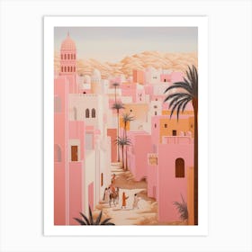 Djerba Tunisia 2 Vintage Pink Travel Illustration Art Print