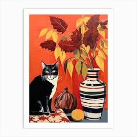 Amaryllis Flower Vase And A Cat, A Painting In The Style Of Matisse 0 Art Print