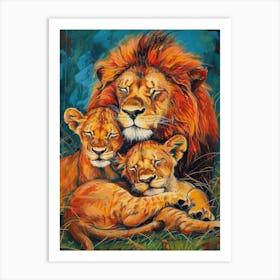 Masai Lion Family Bonding Fauvist Painting 1 Art Print