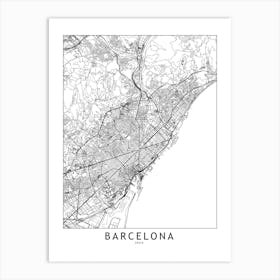Barcelona White Map Art Print