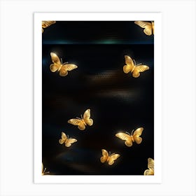 Gold Butterflies On Black Background Art Print