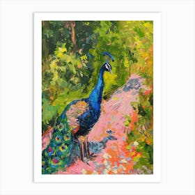 Brushstroke Peacock On The Gravel Path 3 Art Print