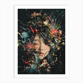 Woman With Flowers On Her Head 15 Art Print