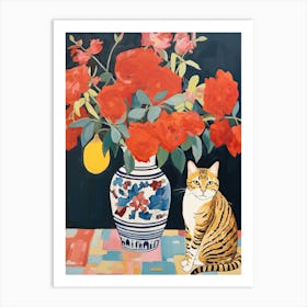 Rose Flower Vase And A Cat, A Painting In The Style Of Matisse 11 Art Print