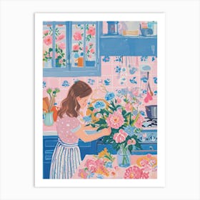 Girl With Flower Bouquet Lo Fi Kawaii Illustration 3 Art Print