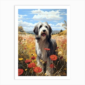 Bearded Collie Amidst The Wildflowers Art Print