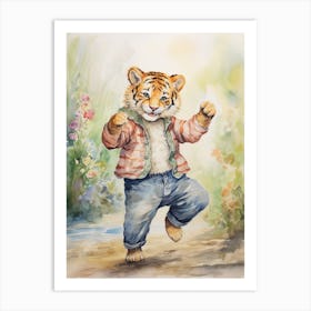 Tiger Illustration Dancing Watercolour 3 Art Print