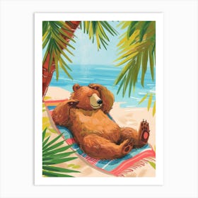 Brown Bear Relaxing In A Hot Spring Storybook Illustration 2 Art Print