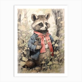 Storybook Animal Watercolour Raccoon 1 Art Print