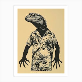 Lizard In A Floral Shirt Block Print 3 Art Print