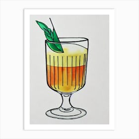 Whiskey Sour Minimal Line Drawing With Watercolour Cocktail Poster Art Print