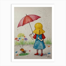 Little Girl In The Rain Art Print