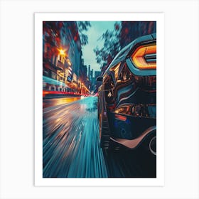 Car Driving Down A City Street Art Print