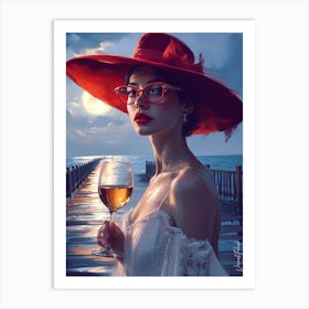 Seaside Sunset With A Glass Of Wine Art Print