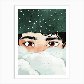 Boy Peeking Out Of The Snow Art Print