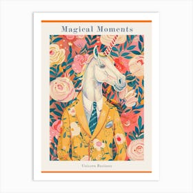 Floral Fauvism Style Unicorn In A Suit 1 Poster Art Print