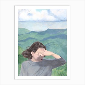 Woman With Mountains Art Print