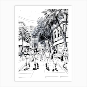 Street Scene of The 1980´s Drawing Póster