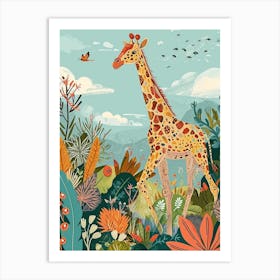 Giraffe In The Wild Colourful Illustration 2 Art Print