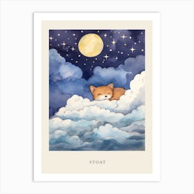 Baby Stoat Sleeping In The Clouds Nursery Poster Art Print