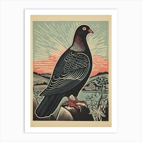 Vintage Bird Linocut Pigeon 4 Art Print