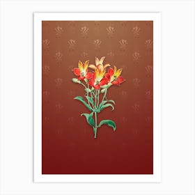 Vintage Red Speckled Alstromeria Botanical on Falu Red Pattern n.0383 Art Print