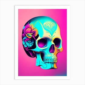 Skull With Tattoo Style Artwork 1 Pastel Pop Art Art Print