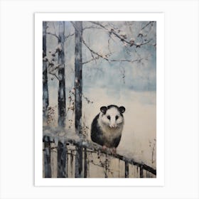 Vintage Winter Animal Painting Opossum Art Print