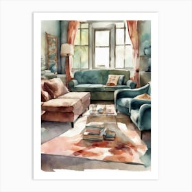 Watercolor Of A Living Room Art Print