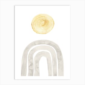 Gray Rainbow and yellow sun Art Print